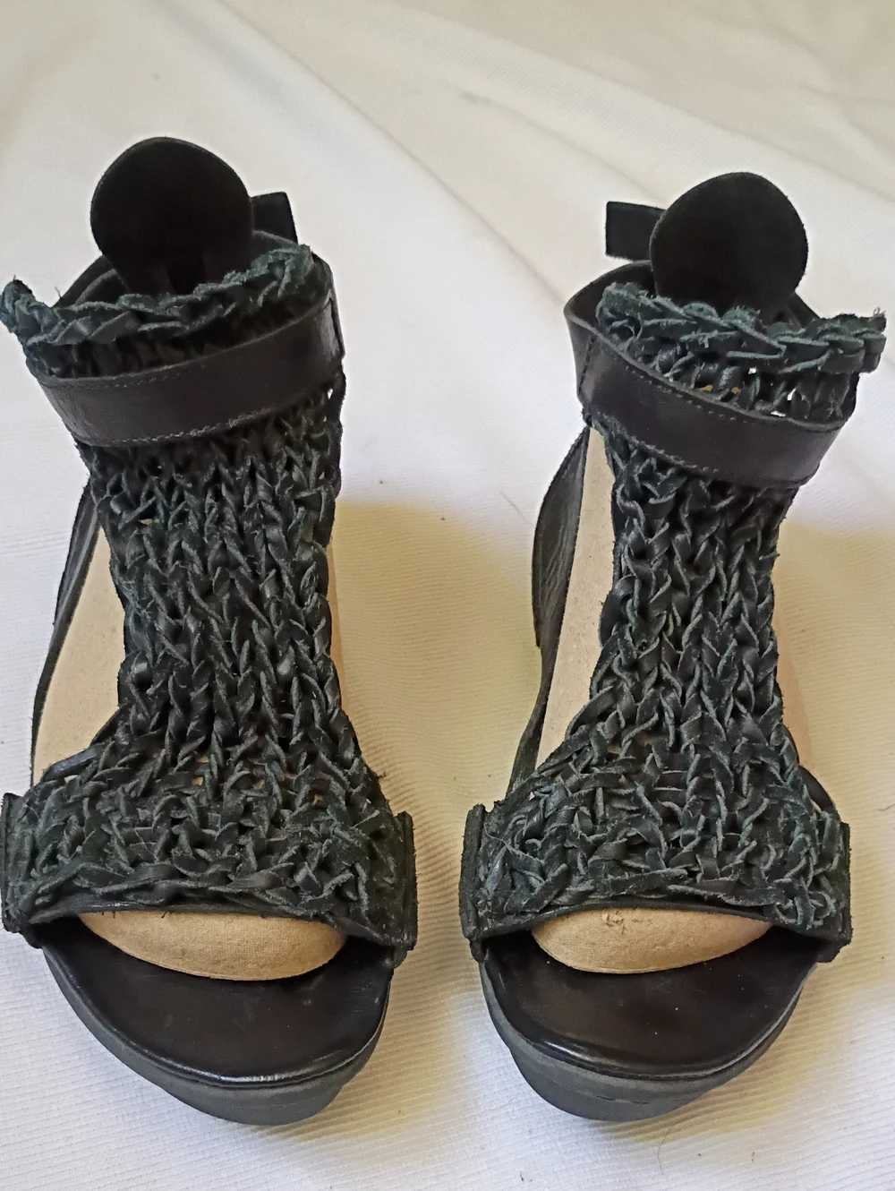 Trippen Women's Black Leather Woven Sandal